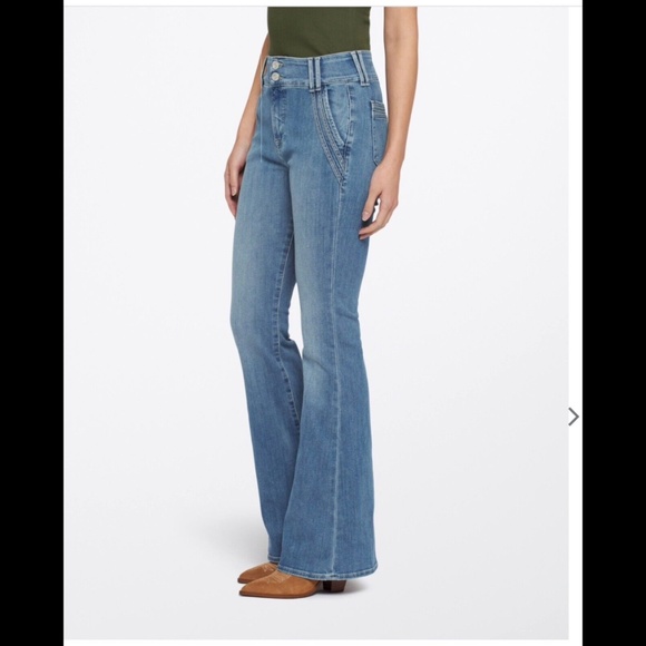 Frame The Double Detail High Rise Flare Denim Jeans Color Merced Size 32 - NWT - Picture 9 of 16